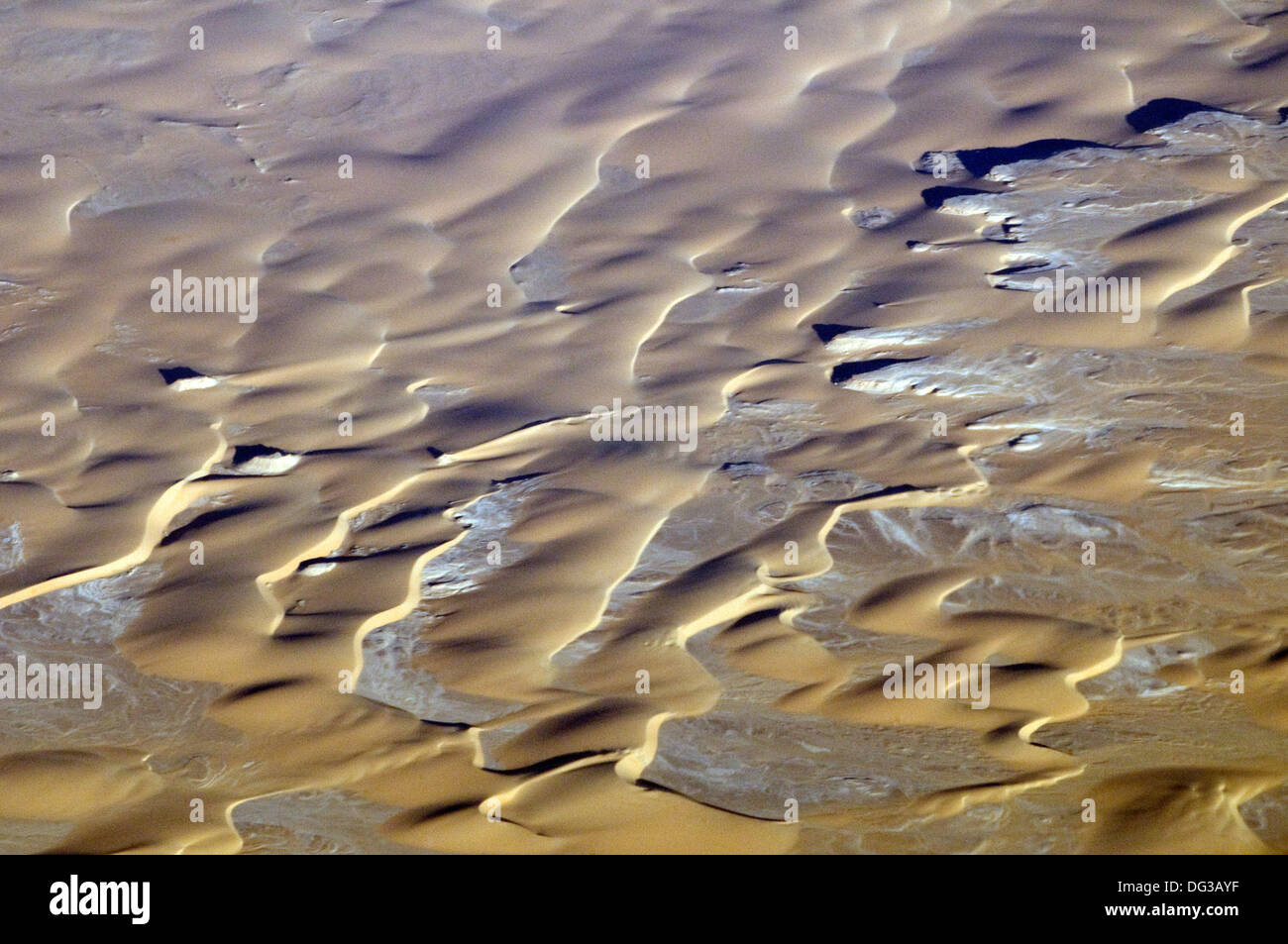 Aerial views of wind swept desert sand dunes in the Yemen Stock Photo