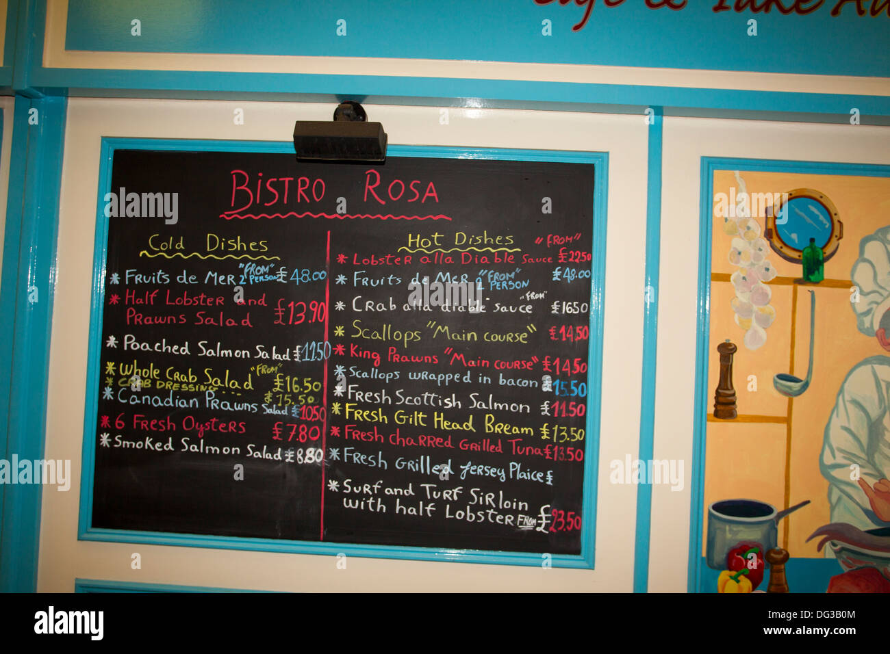 Beresford Market fresh fish mongery mongers St Helier Jersey Bistro Rosa menu board Stock