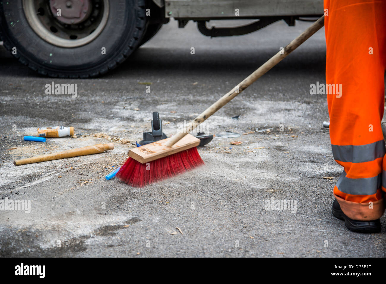 sanitation worker is cleaning the street Stock Photo Alamy