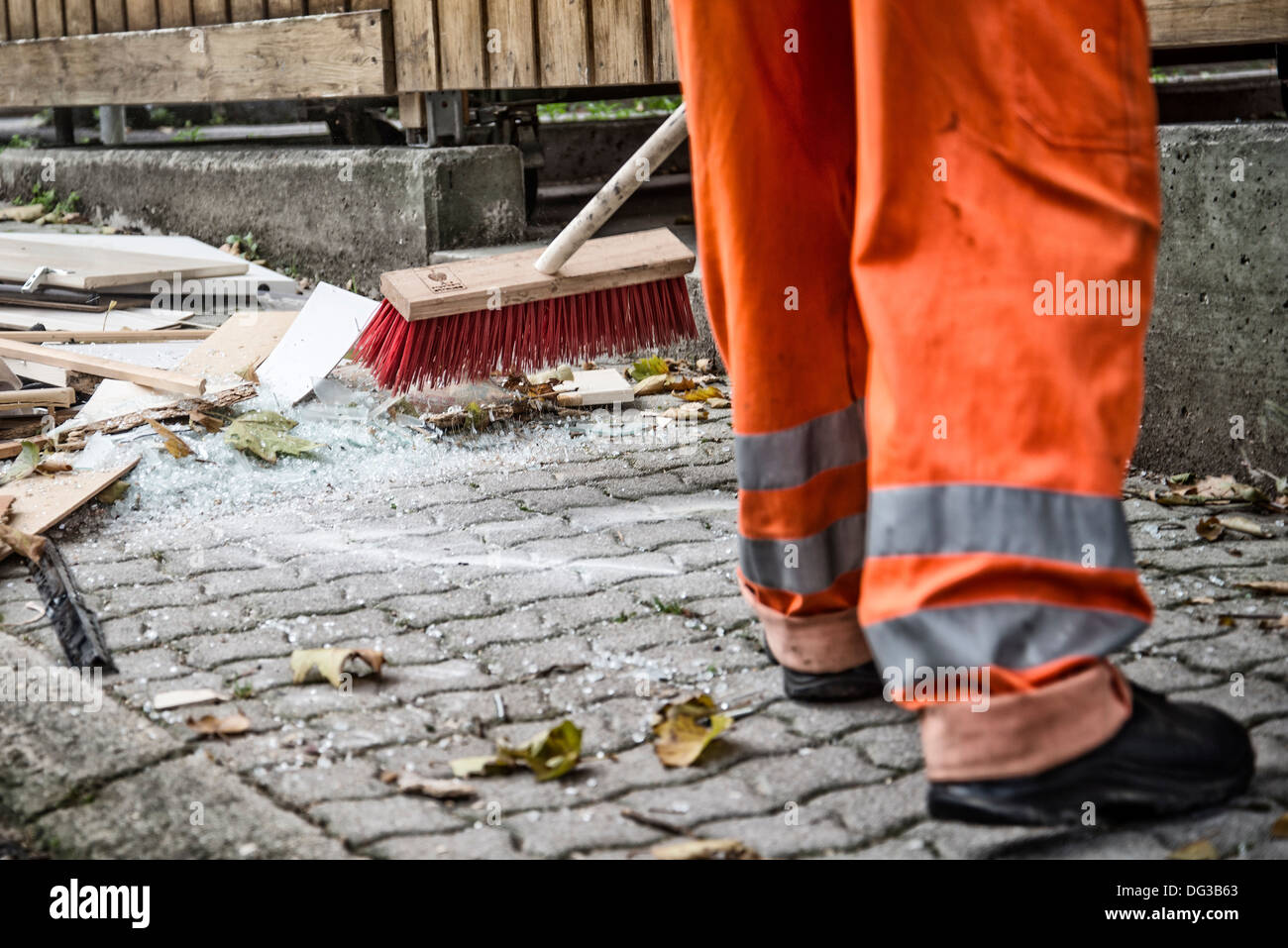 sanitation worker is cleaning the street Stock Photo