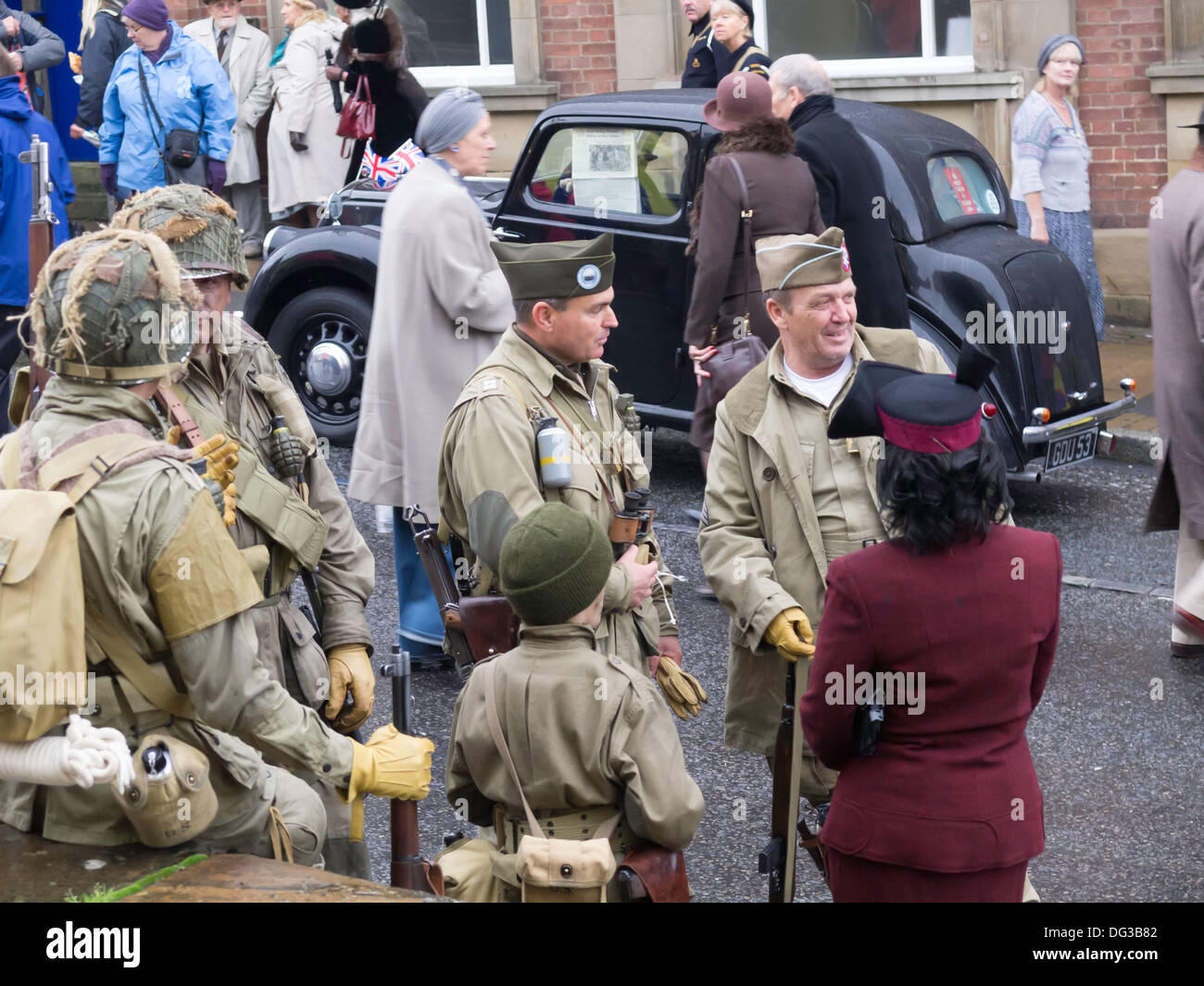 Men dressed as WW2 American infantry soldiers in Pickering North Yorkshire England UK for the Wartime and 1940's week-end 2013 Stock Photo
