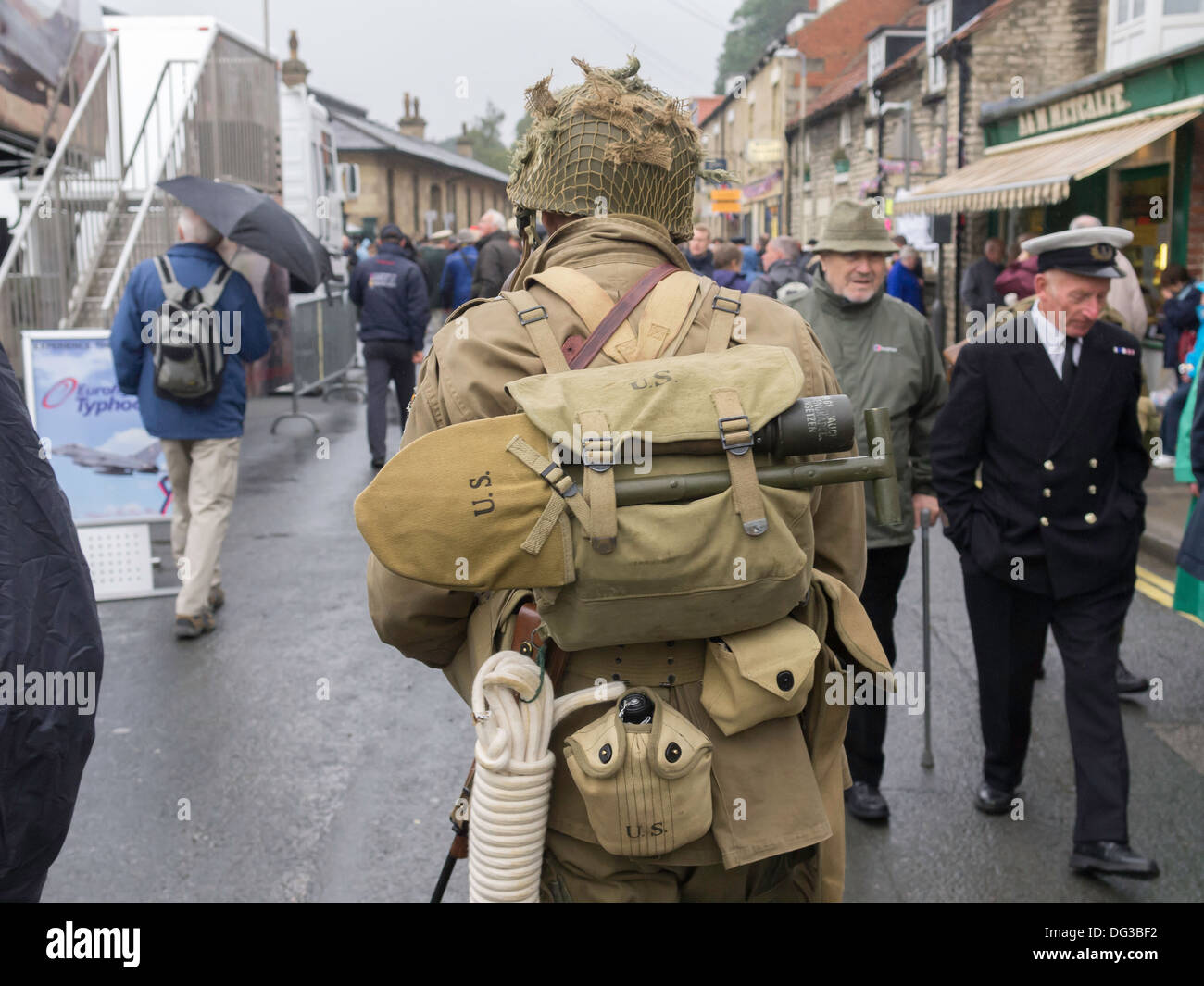 A man dressed as WW2 American infantry soldier in Pickering North Yorkshire England UK for the Wartime and 1940's week-end 2013 Stock Photo