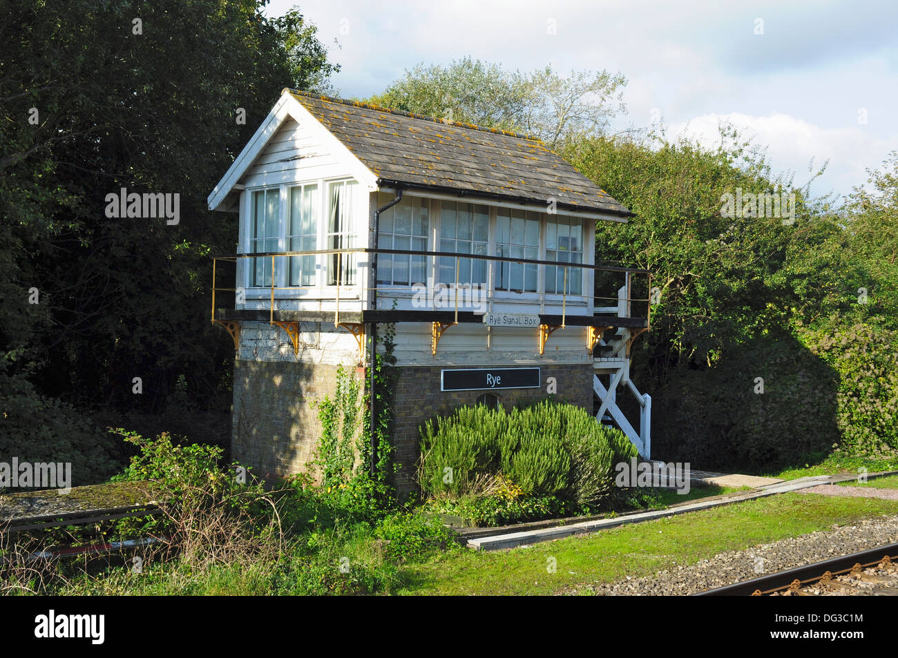 Old signal box at the railway station, Rye, East Sussex, England, UK Stock Photo