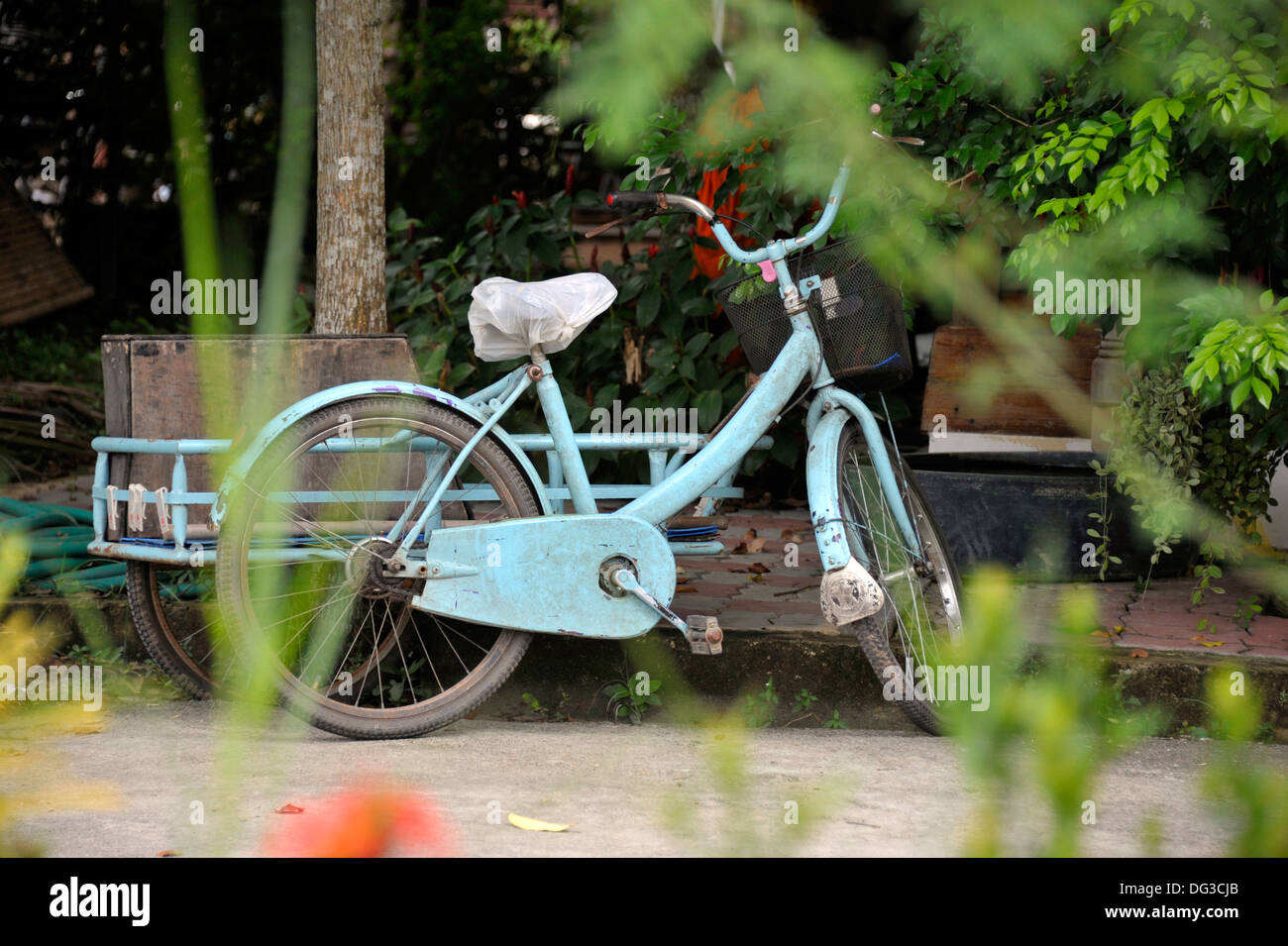 Bicycle and sidecar at Thailand temple Wat Bang Ko Theppasak. Stock Photo