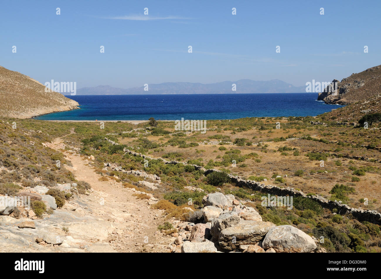 Footpath to Skafi Beach Tilos Greek island The Dodecanese Greece Stock ...