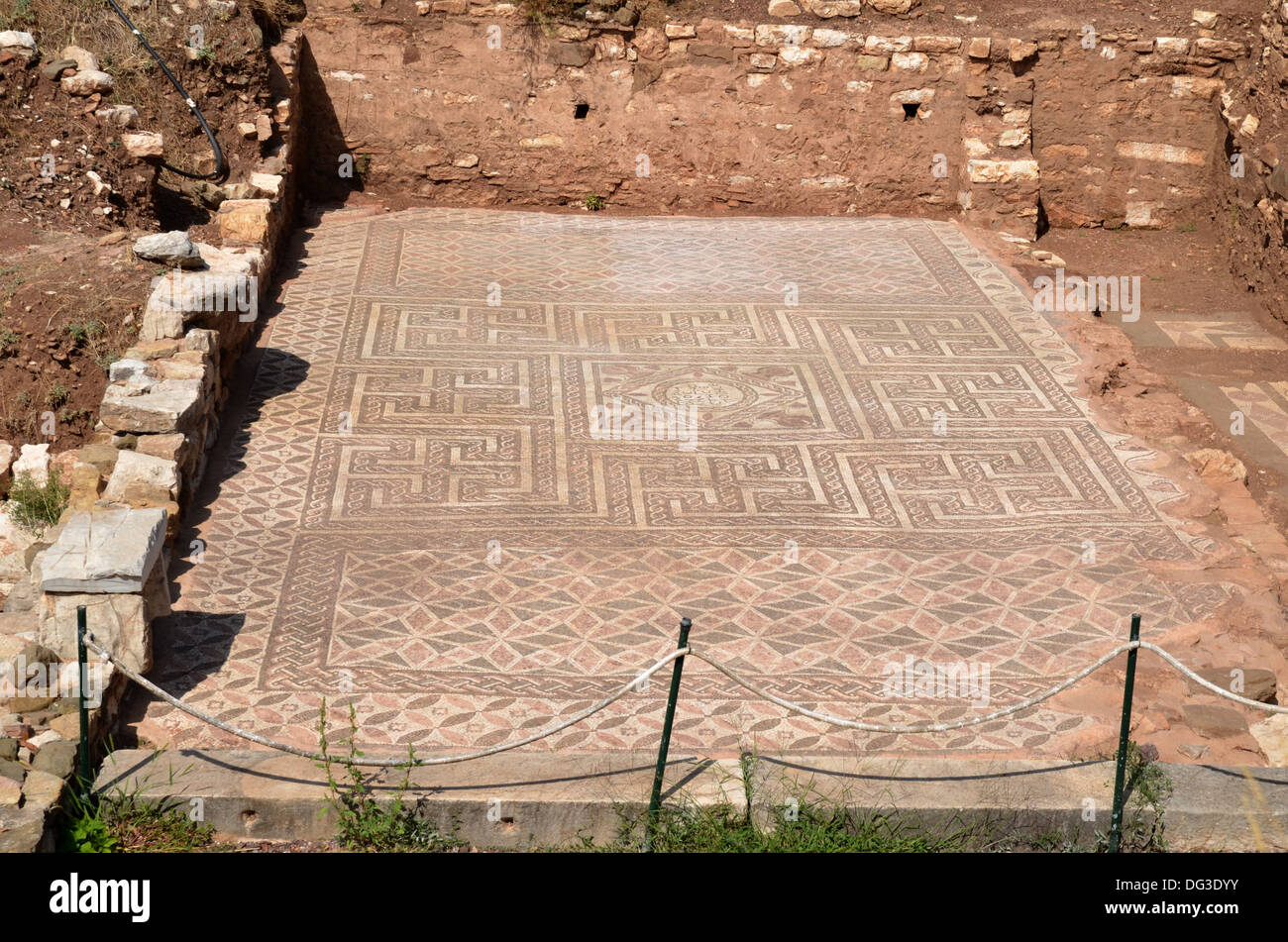 mosaic flooring ancient messini number 3373 Stock Photo