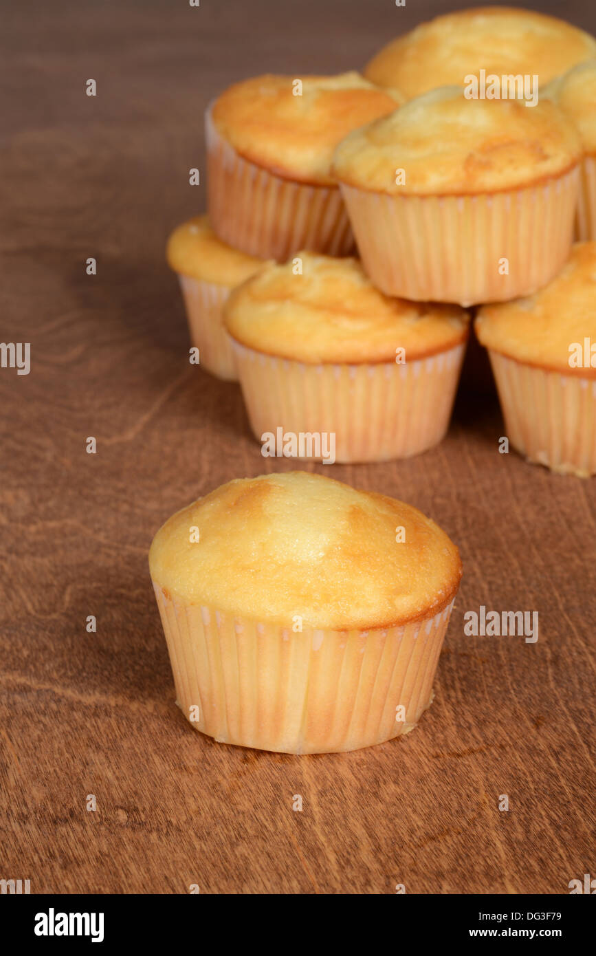 closeup plain cupcakes on wood Stock Photo