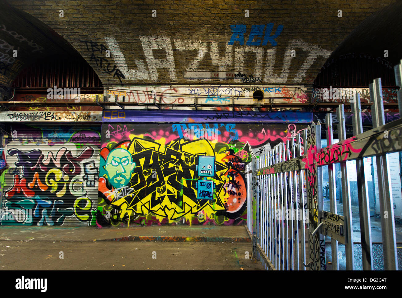 Leake Street, also known as Graffiti Tunnel underneath Waterloo Train Station, Lambeth, London, UK. Stock Photo