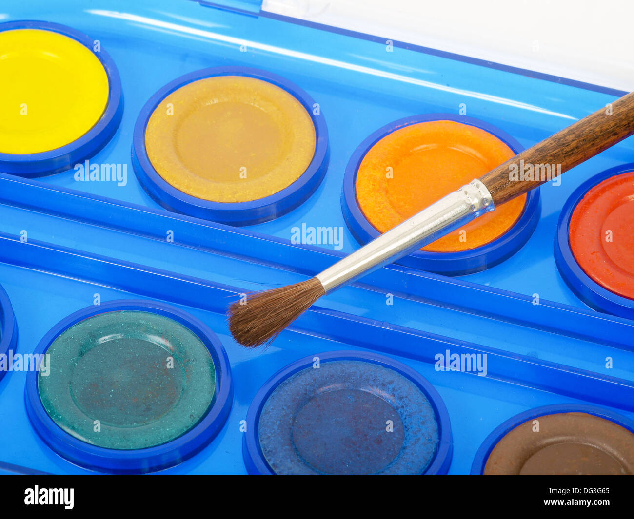 paint brush and watercolor palette Stock Photo