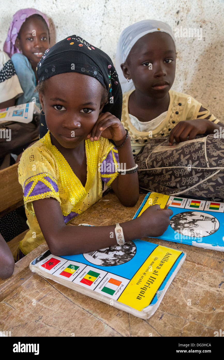 Senegal, Touba. Young Girls at Al-Azhar Madrasa, a School for Islamic Studies. Stock Photo