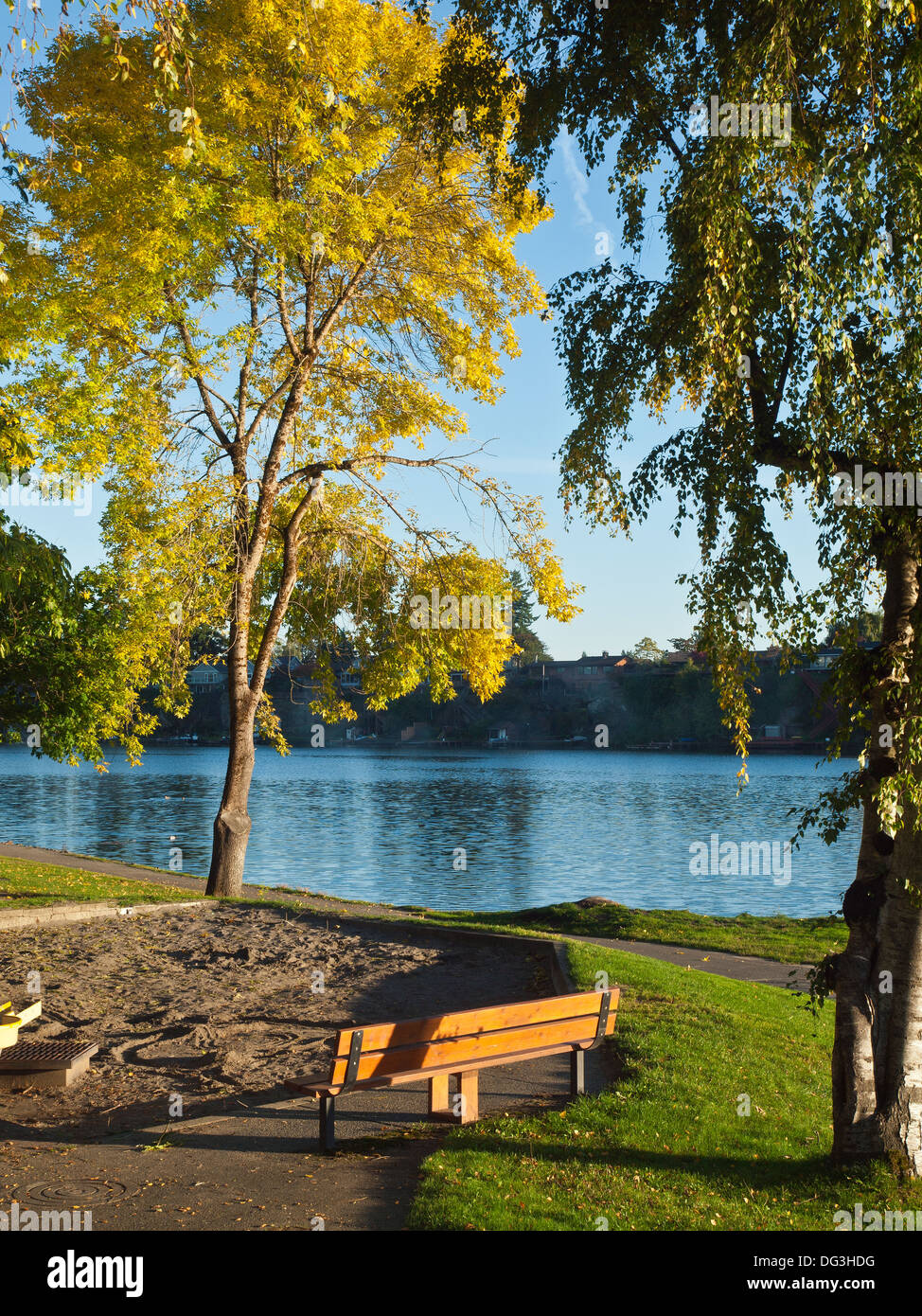 Autumn colors Blue lake park Fairview Oregon Stock Photo Alamy