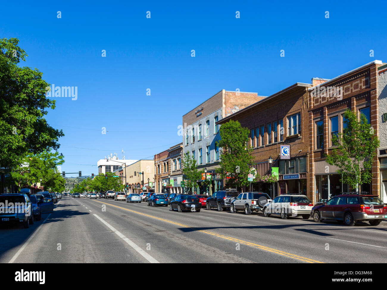Shops on Main Street in downtown Bozeman, Montana, USA Stock Photo