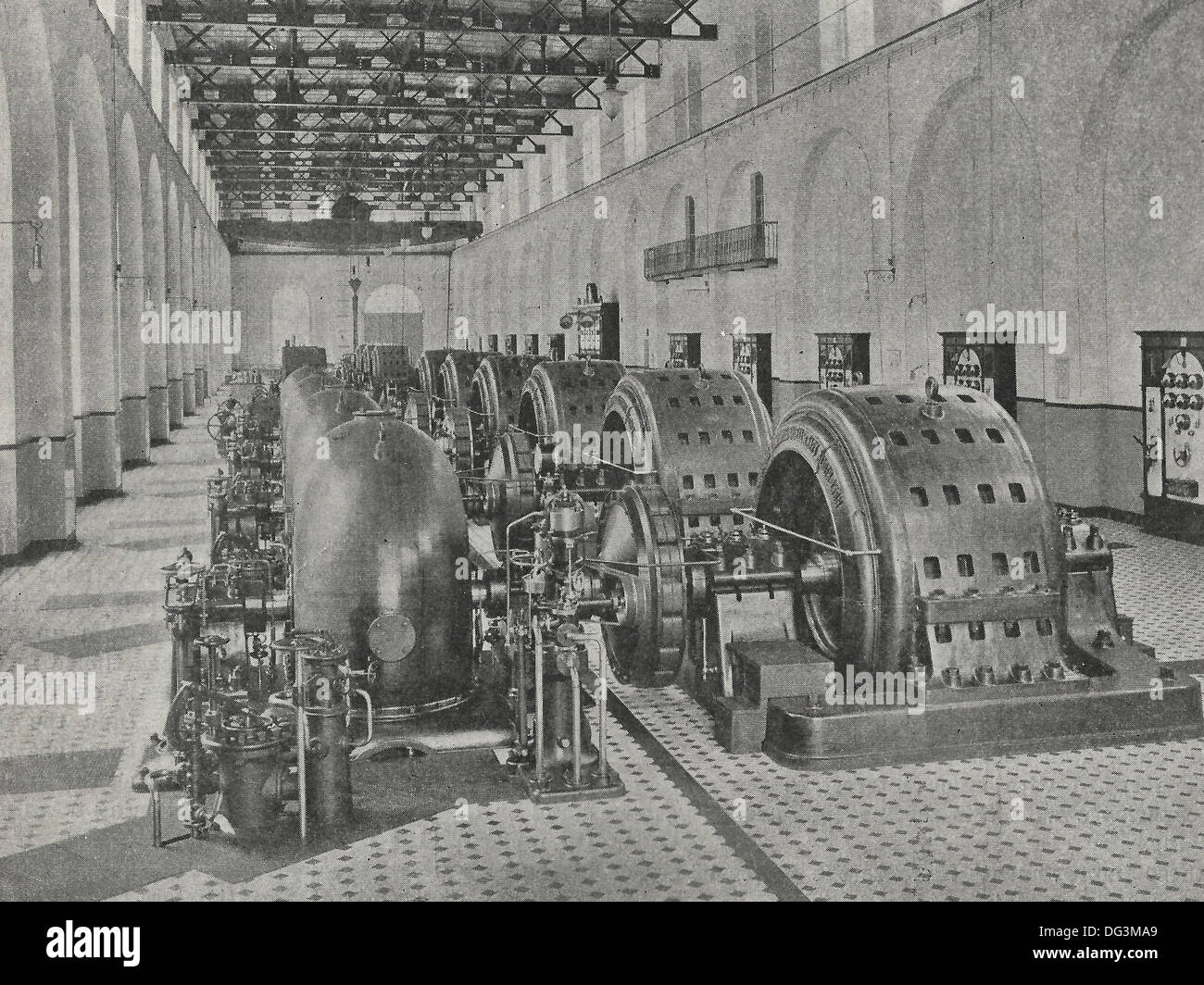 A Swiss Italian 50,000 volt transmission system - Interior of Brusio-Campocologna Hydroelectric Power plant, Switzerland 1907 Stock Photo