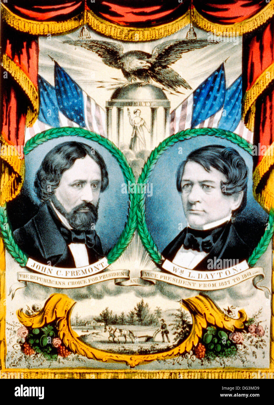 1856 USA Presidential Election Poster - Republican Party - John C Fremont and William L Dayton. Stock Photo