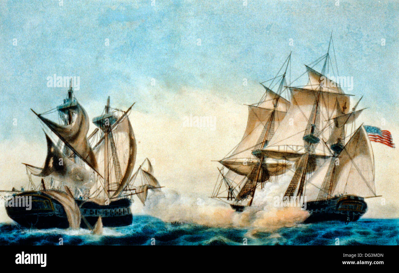The U.S. frigate United States capturing HMS frigate Macedonian: fought, October 25th, 1812 Stock Photo