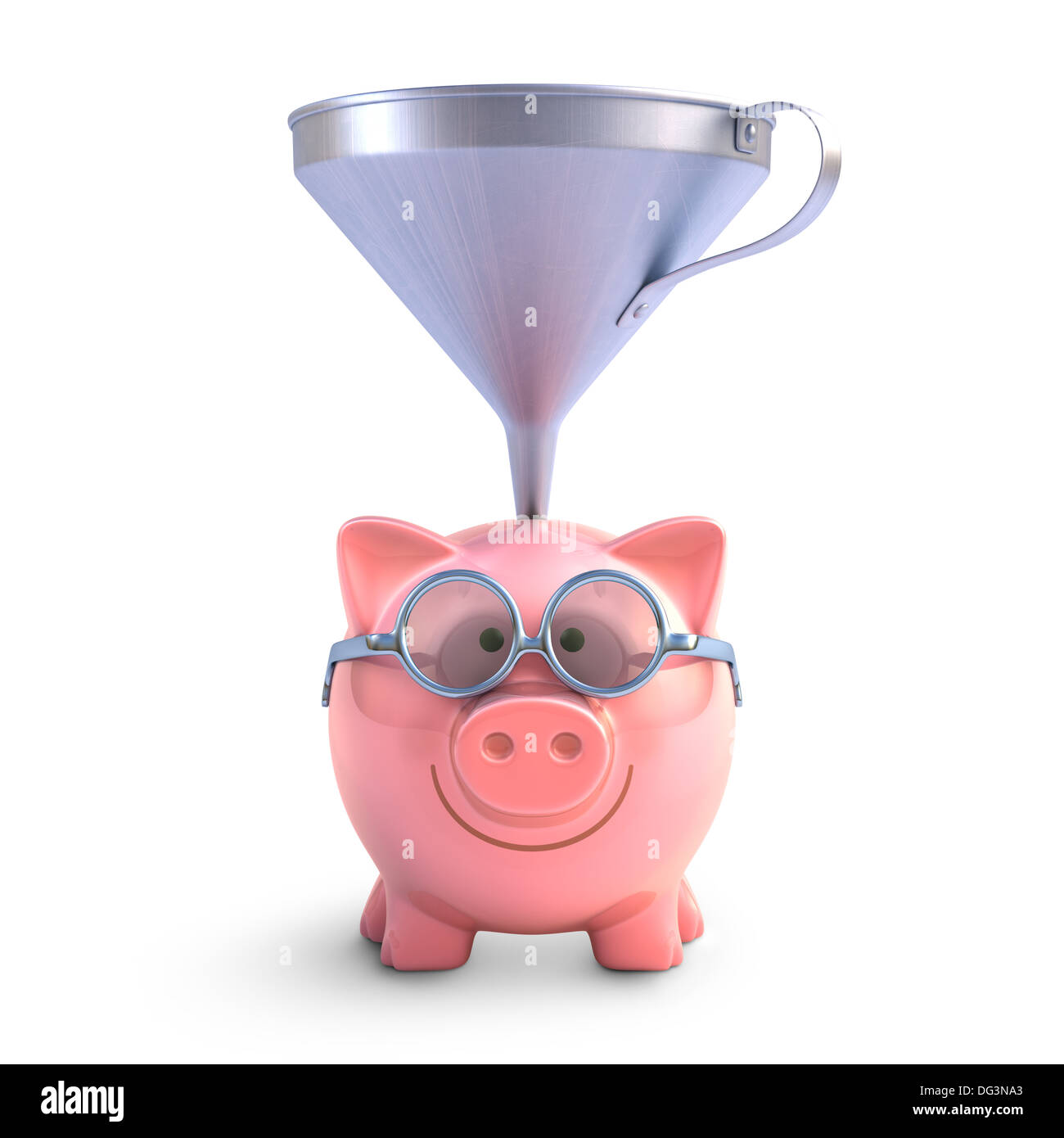 Piggy bank with funnel to get all the coins. With clipping path included. Stock Photo