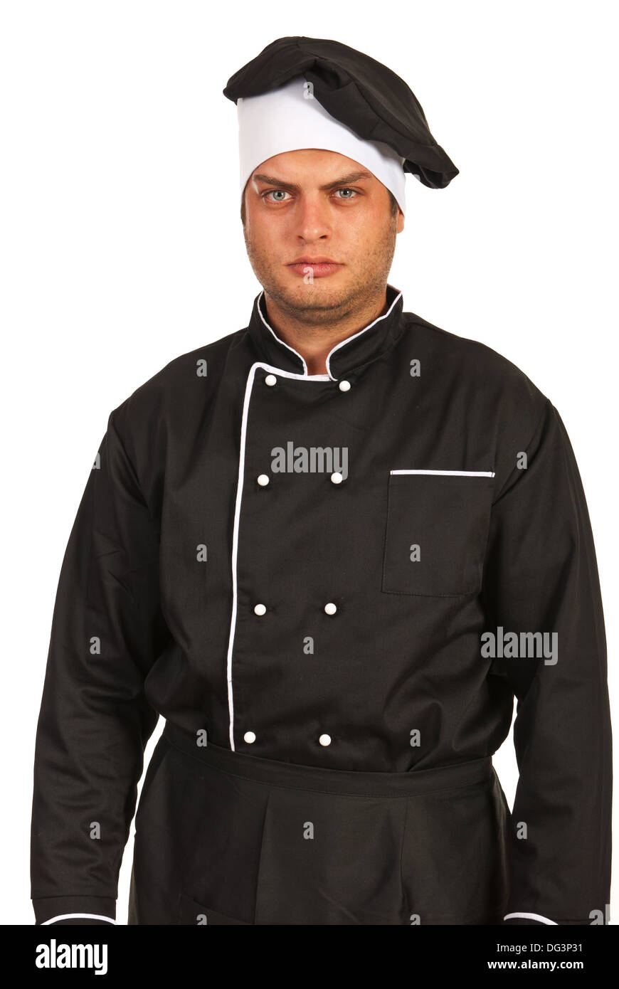 Furious chef male looking camera isolated on white background Stock Photo