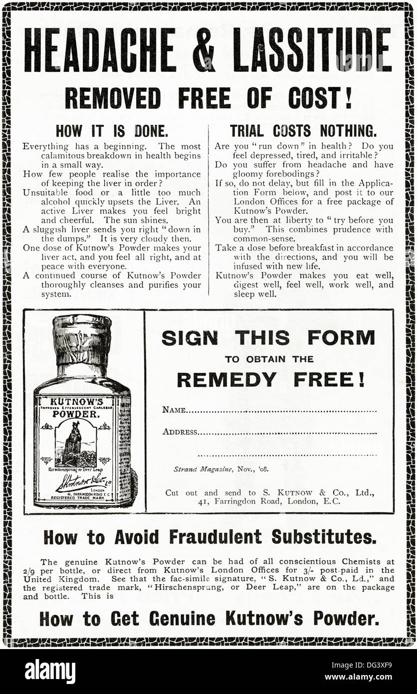 Original 1900s advertisement advertising KUTNOW'S POWDER for good ...