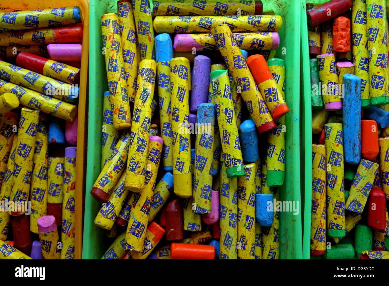 wax pencils, school supplies Stock Photo Alamy
