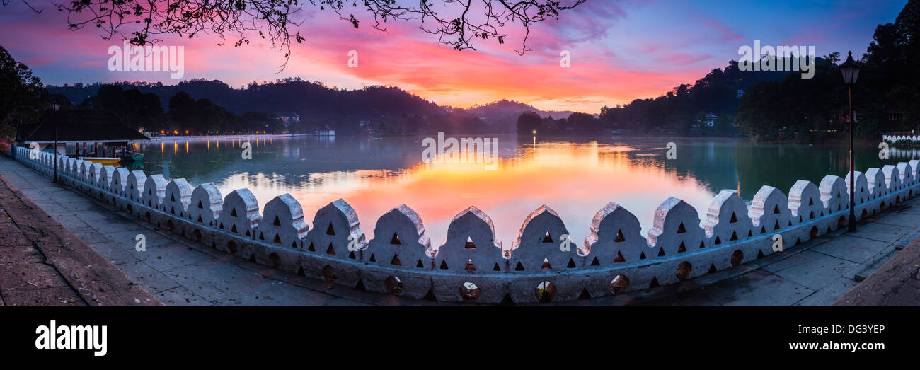 Sunrise at Kandy Lake and the Clouds Wall (Walakulu Wall), Kandy, Central Province, Sri Lanka, Asia Stock Photo