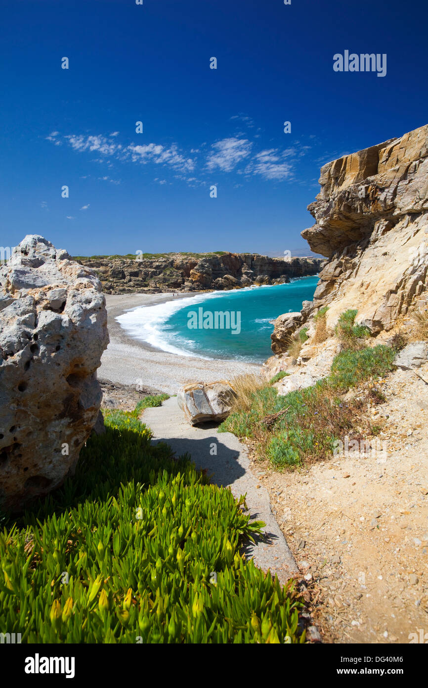 Beach in Rethymno, Crete, Greek Islands, Greece, Europe Stock Photo