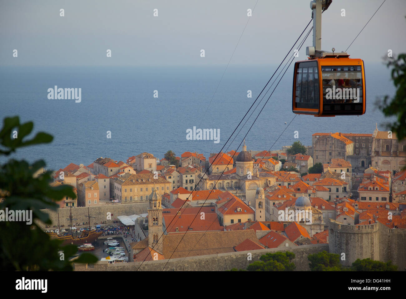 View of Old Town, UNESCO World Heritage Site, and cable car, Dubrovnik Dalmatian Coast, Dalmatia, Croatia, Europe Stock Photo