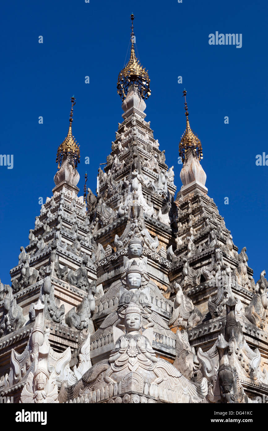 Stucco carvings on a Shan stupa, Tharkong Pagoda, Inle Lake, Shan State, Myanmar (Burma), Asia Stock Photo