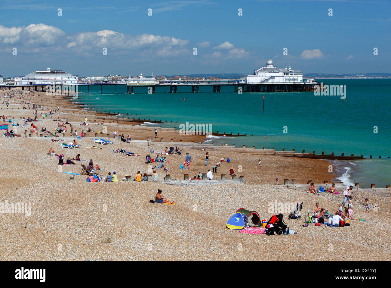 Beach and pier, Eastbourne, East Sussex, England, United Kingdom, Europe Stock Photo