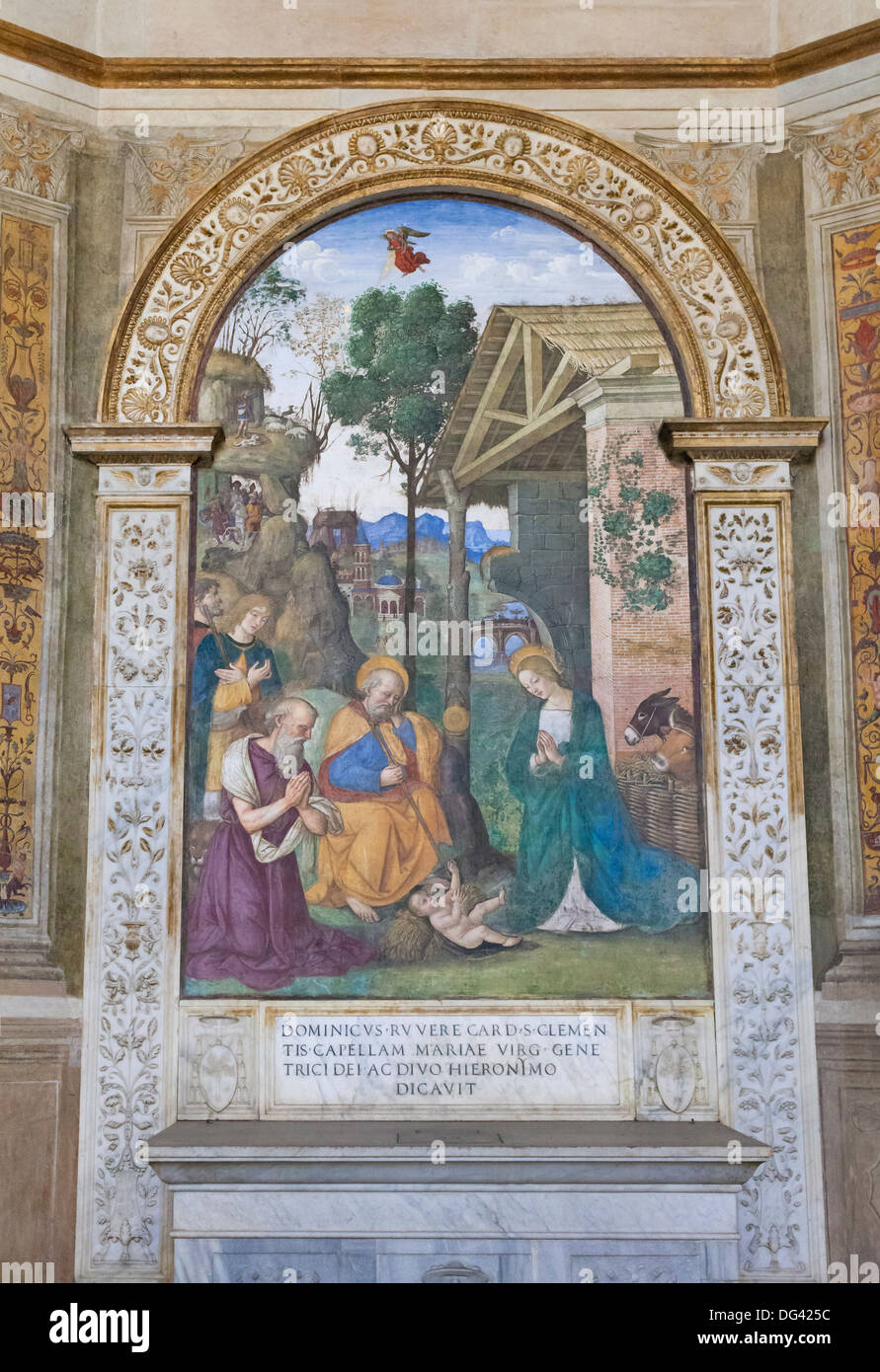 Nativity with saint Jerome, Pinturicchio Stock Photo