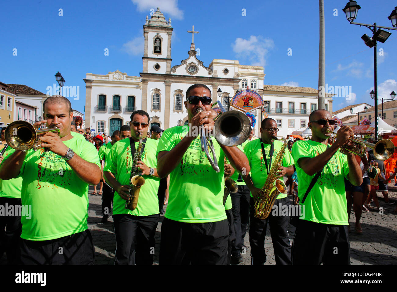 Brass band at Salvador carnival in Pelourinho, Bahia, Brazil, South America Stock Photo