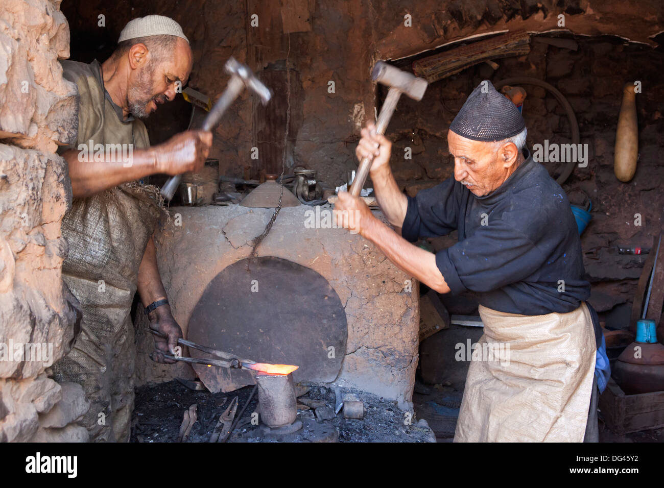Blacksmiths workshop at the Monday Berber market, Tnine Ourika, Ourika Valley, Atlas Mountains, Morocco, North Africa, Africa Stock Photo