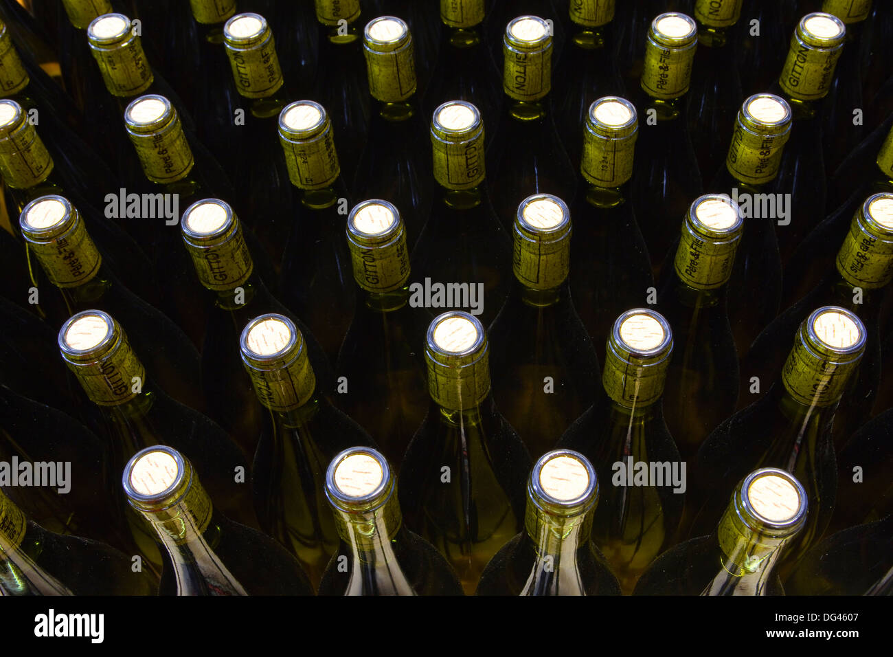 Unlabelled wine bottles, France, Europe Stock Photo