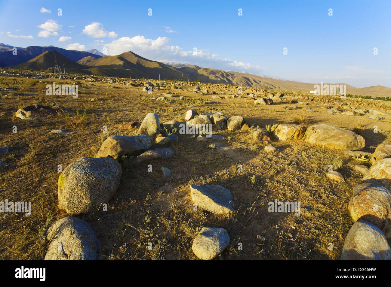 Petroglyphs, CholponAta beside lake Issyk Kul, Kyrgyzstan Stock Photo