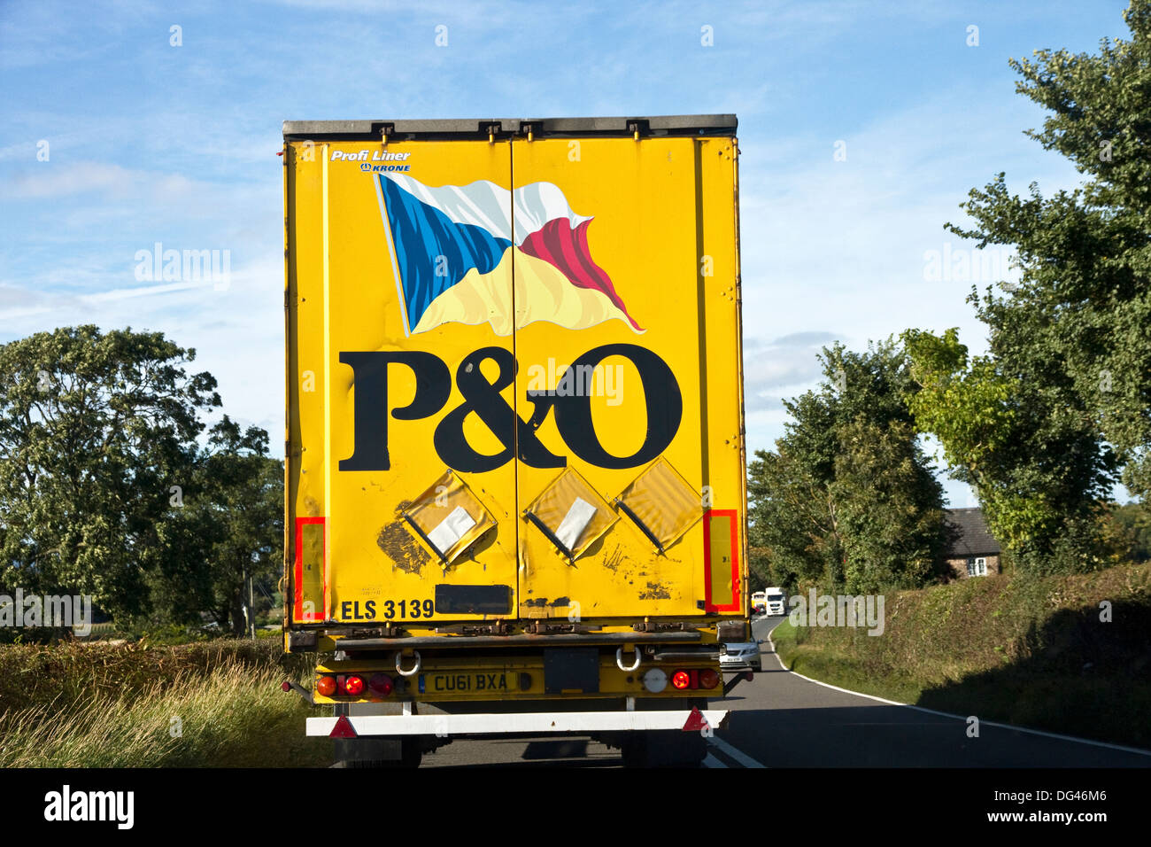 P and O HGV truck on A5 road, Shropshire, England, UK Stock Photo