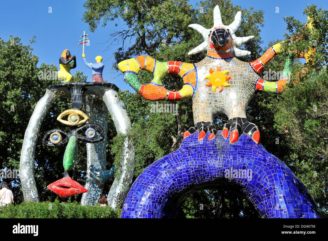 Sculptures of the french artist Niki de Saint Phalle in the Tarot Garden  near Capalbio in Tuskany Italy on Septemberg 16. 2013. Left: "The  Hierophant". Right: "The Sun Stock Photo - Alamy