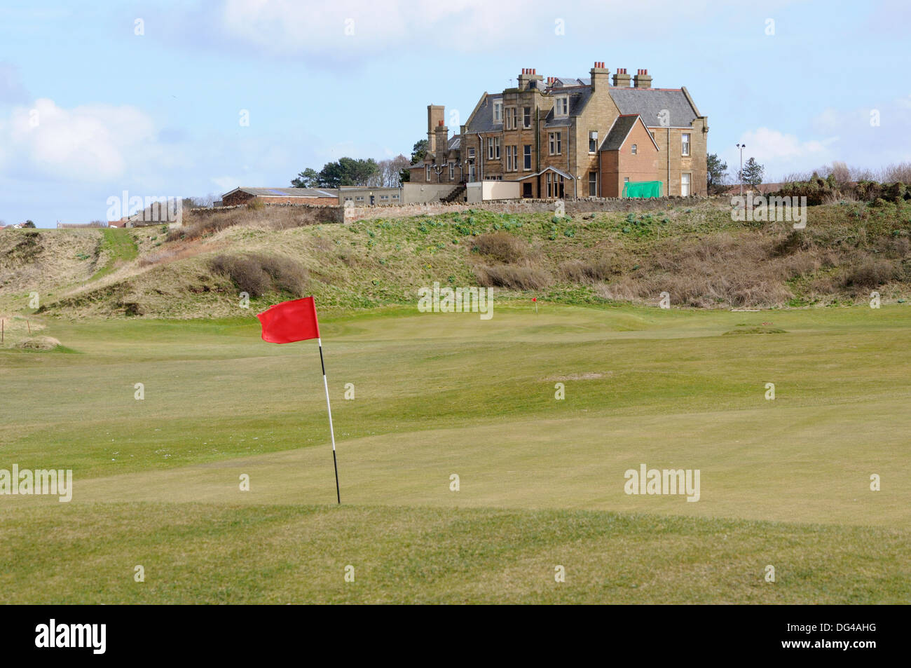 Winterfield golf clubhouse from the John Muir Way, Dunbar, Scotland. Stock Photo