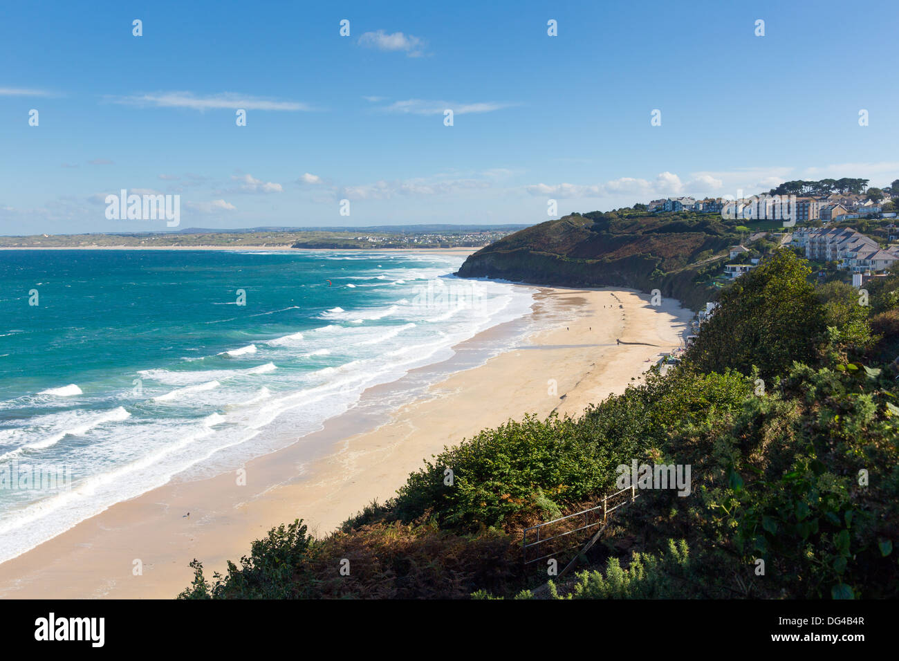 Carbis Bay beach Cornwall England near St Ives uk and on the South West Coast Path with blue sky on a beautiful sunny day Stock Photo