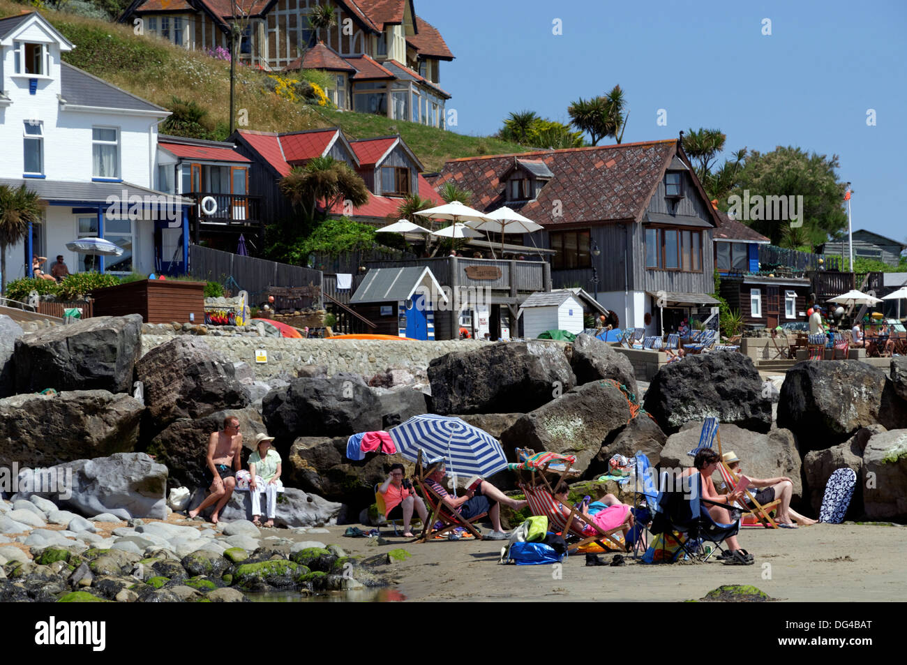 Family on Beach, Steephill Cove,Whitwell, Ventnor, Isle of Wight, England, UK. Stock Photo