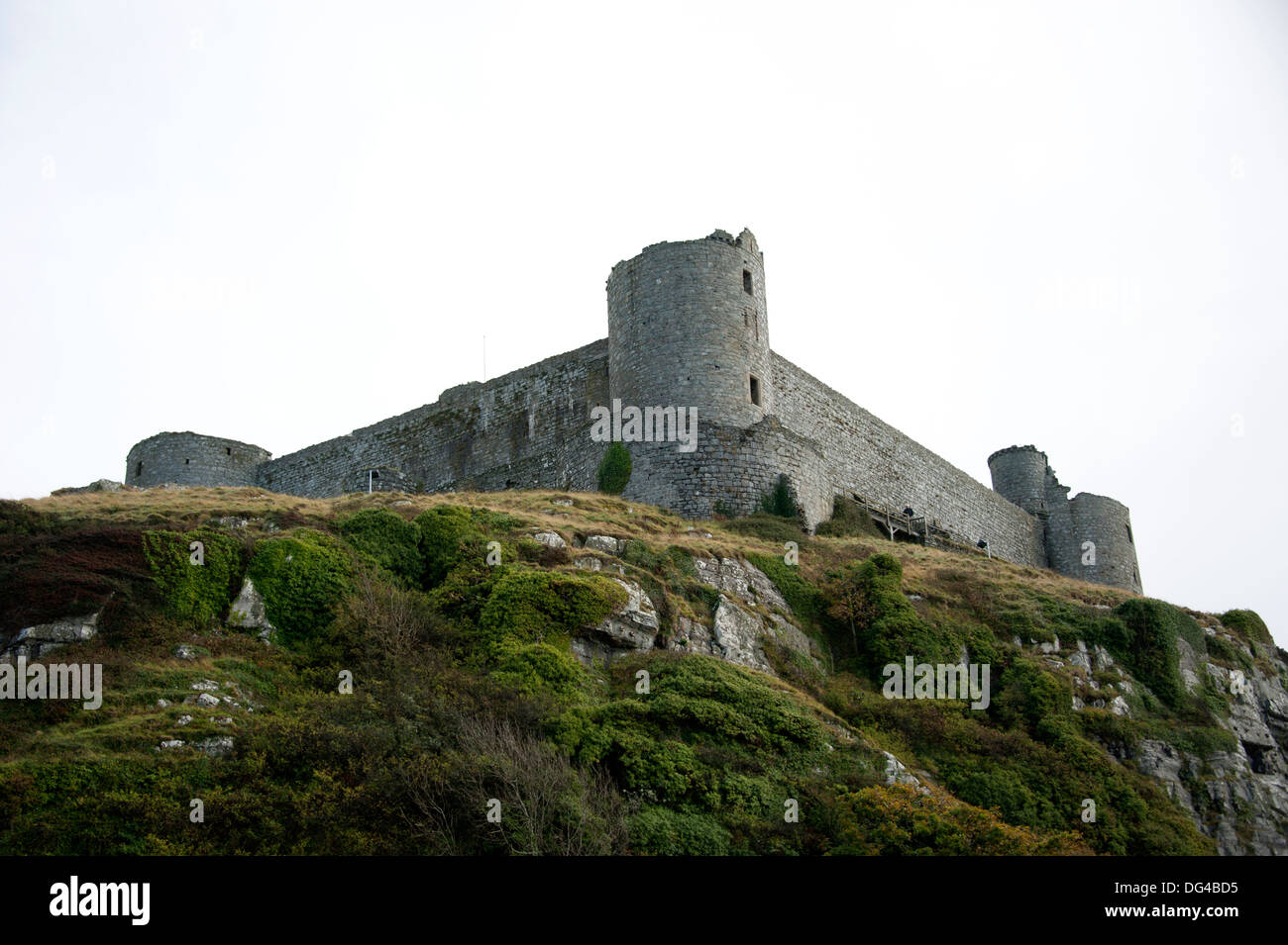 Welsh Castle on Hill Prominent Outcrop Fortified Stock Photo