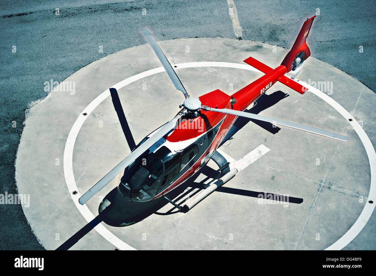 Helicopter on landing pad Stock Photo Alamy