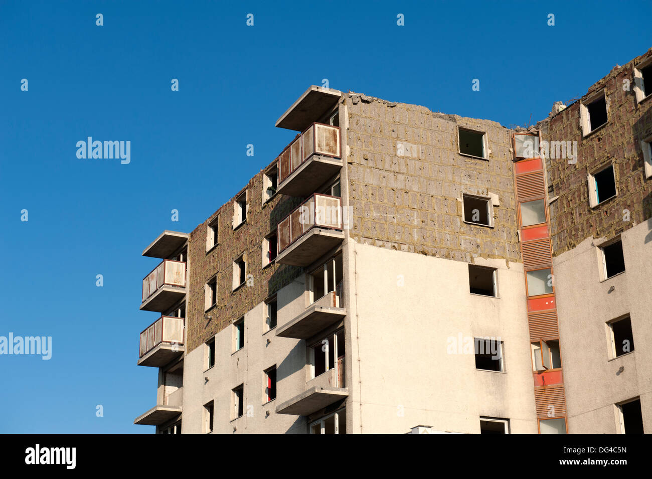 Block of flats apartments cladding removed skin replaced Stock Photo