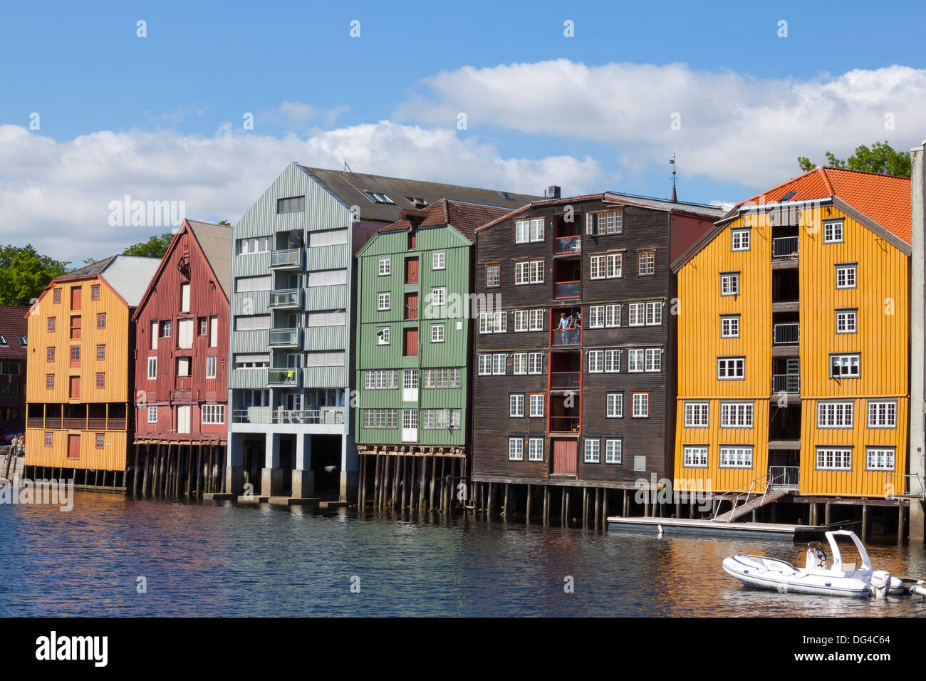 Old fishing warehouses, Trondheim, Sor-Trondelag, Norway, Scandinavia, Europe Stock Photo