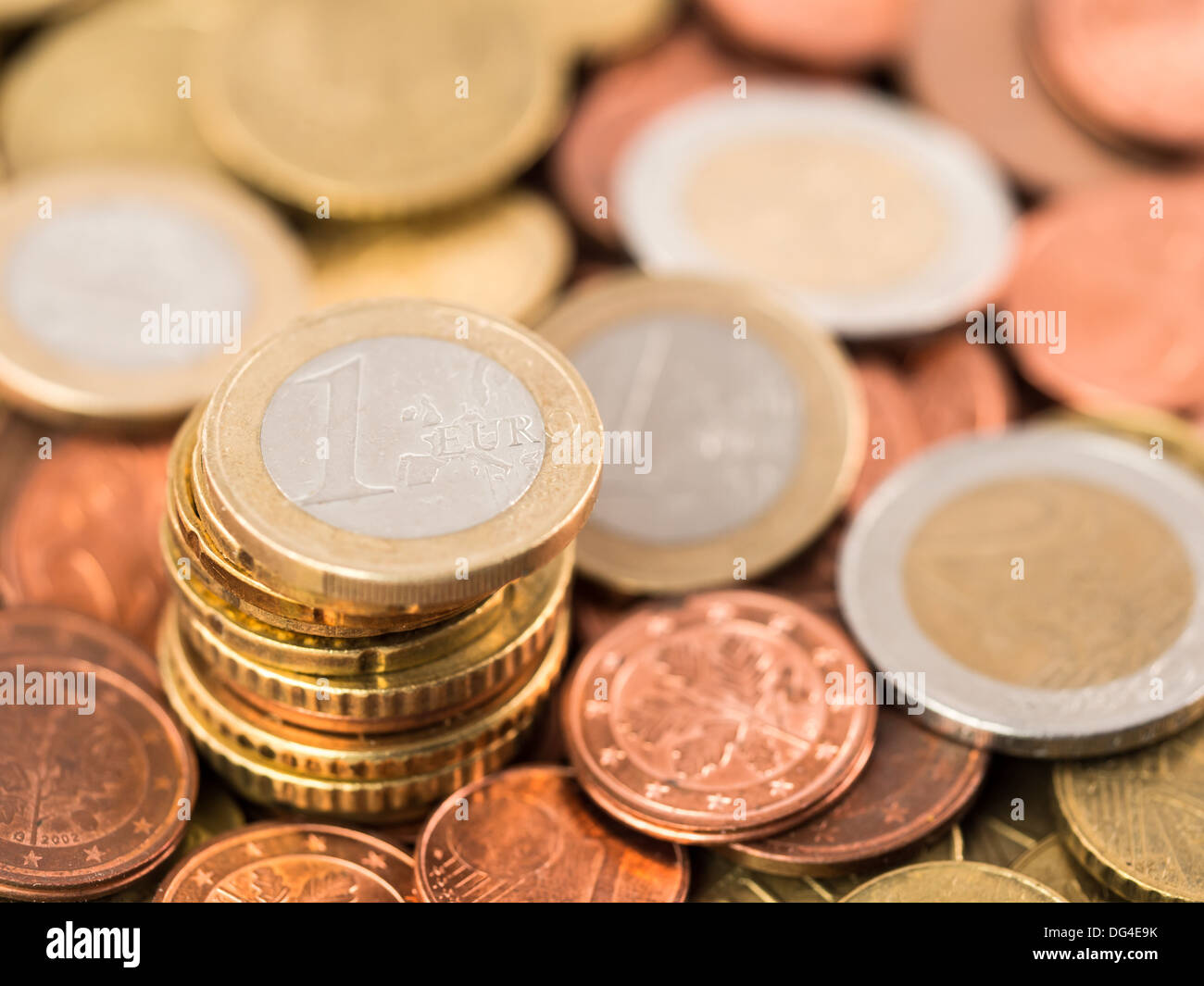 A bunch of various Euro coins and cents Stock Photo