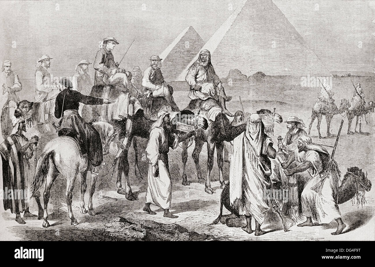 Victorian tourists at the pyramids of Giza, Egypt in the nineteenth ...