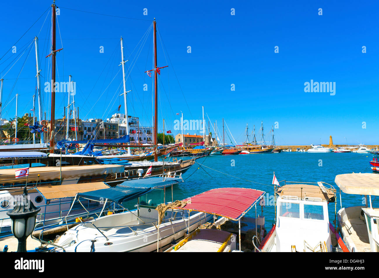 Scenic harbour in the old town of Kyrenia, Cyprus. Stock Photo