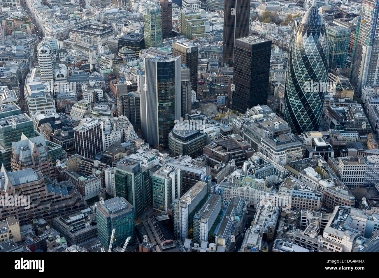 Aerial view of the City of London, including a shot of the famous 'Gherkin' building Stock Photo
