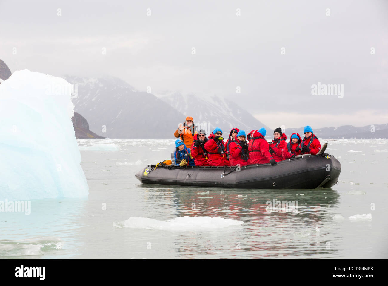 Passengers on Zodiaks off the Russian research vessel, AkademiK Sergey Vavilov an ice strengthened ship on an expedition Stock Photo