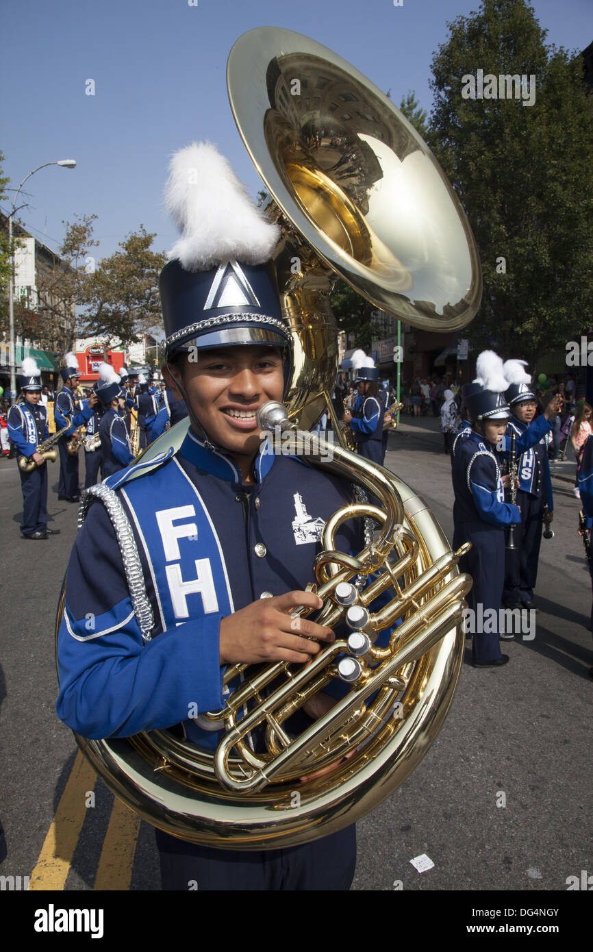 School marching bands march in the annual Ragamuffin Parade in Bay
