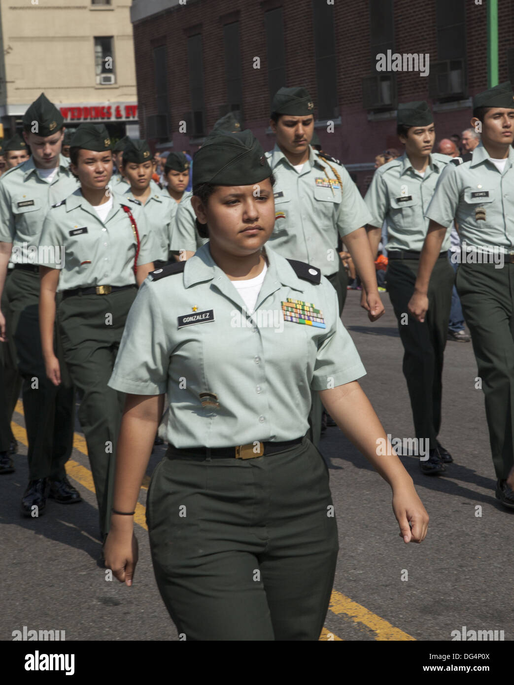 High school ROTC students march in the annual Ragamuffin Parade in Bay