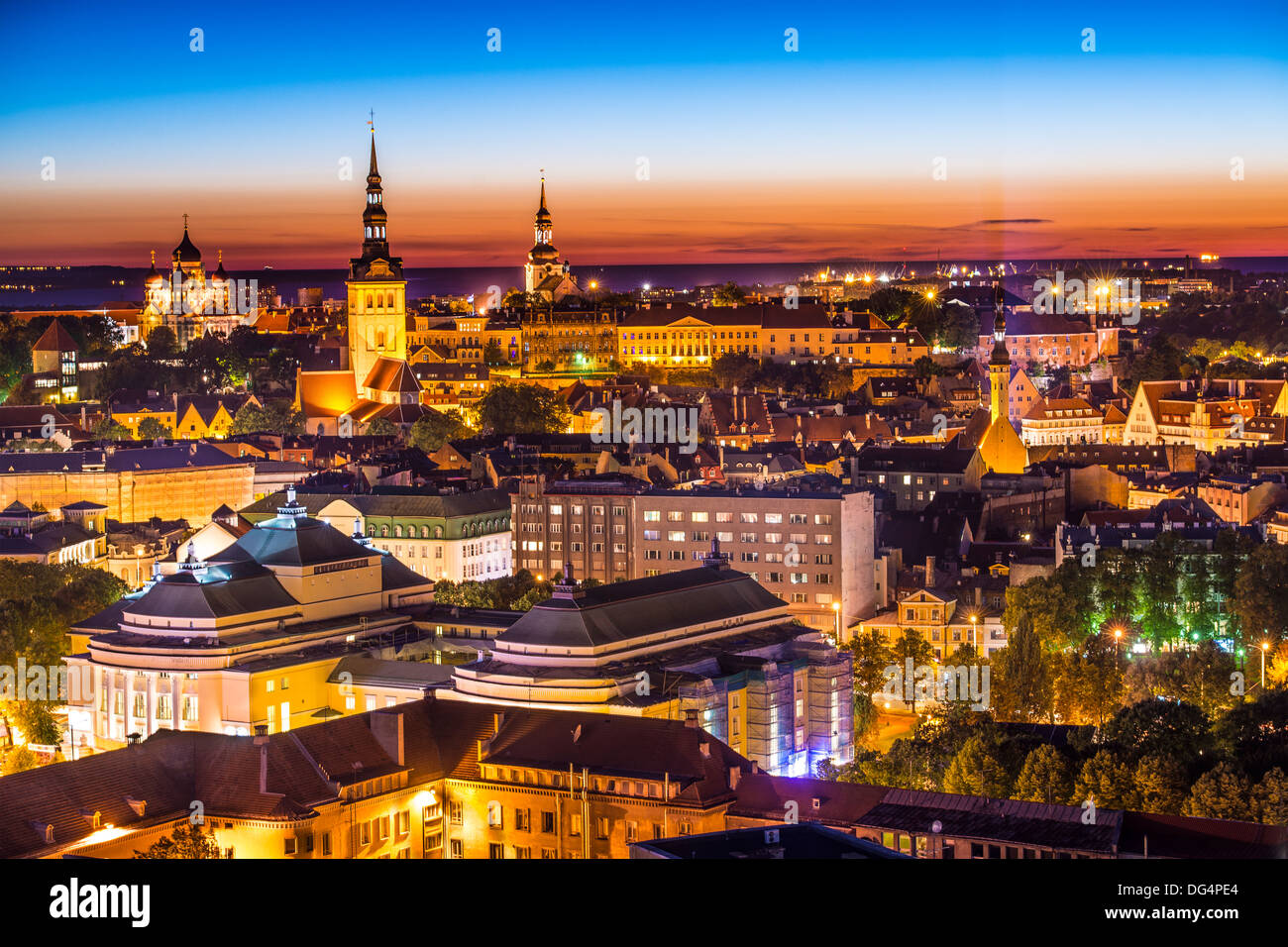 Skyline Of Tallinn Estonia At Sunset Stock Photo Alamy